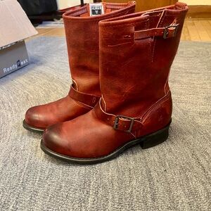 Frye Red Leather Veronica Mid-Calf Harness Boots size 10